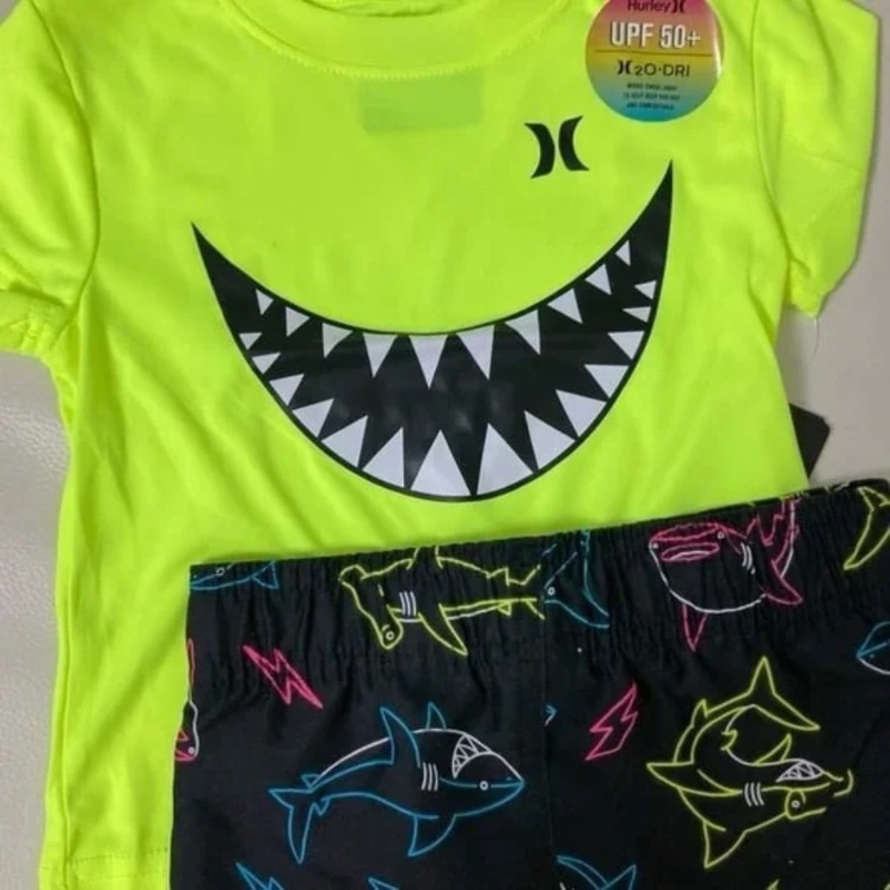 Hurley shark neon shorts top UPF 50+ active performance set 8002 - Picture 3 of 5